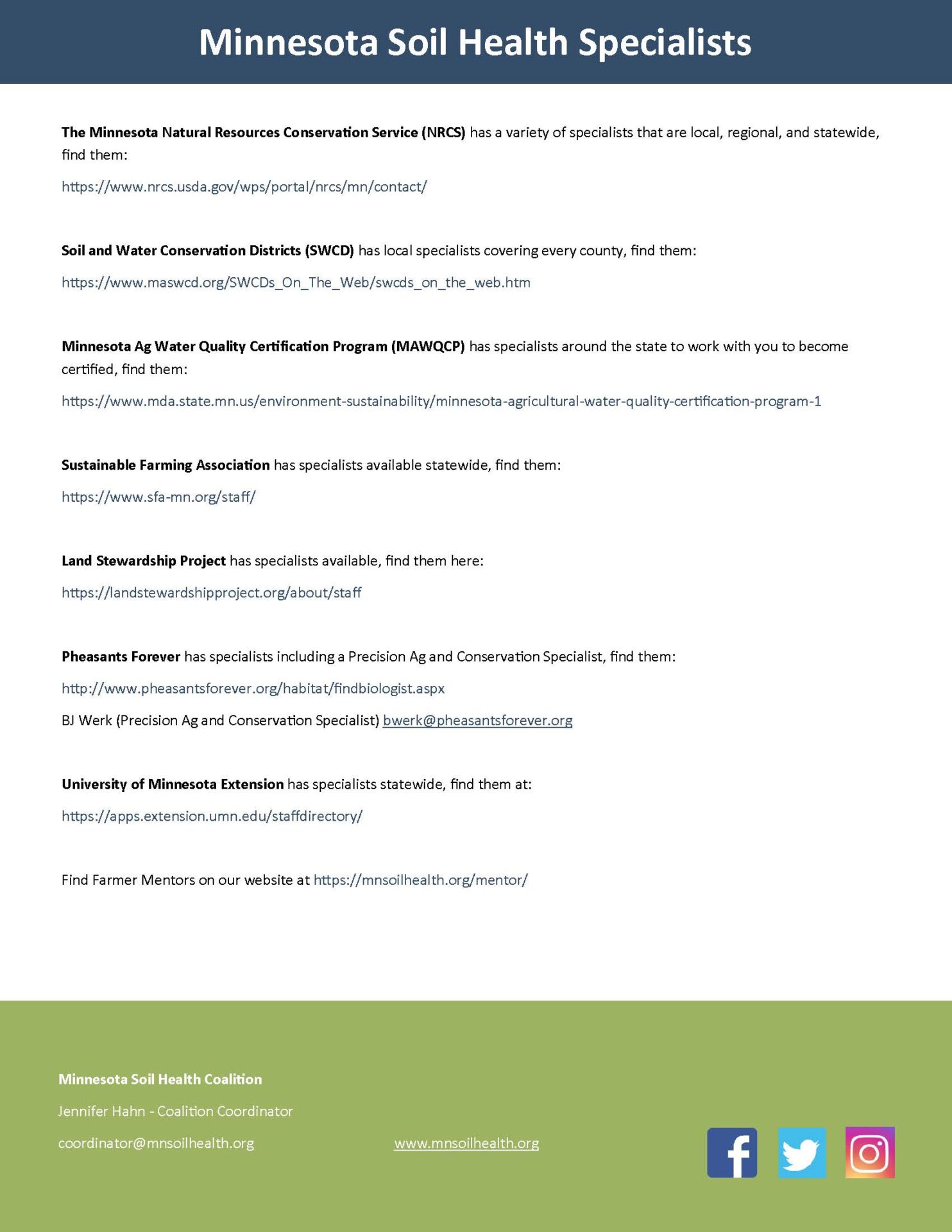 Minnesota Soil Health Specialist List